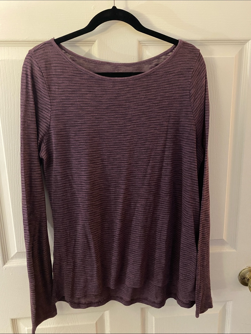 LOFT Plum Striped Scoop Neck Tee | Size L